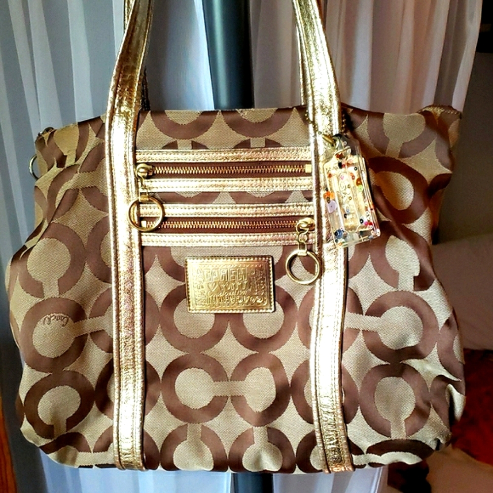 Coach Signature Poppy Brown and Gold Shoulder Bag